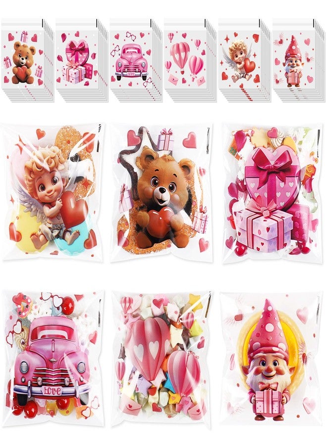 STEFORD 180 PCS Valentines Cellophane Gift Bags, 6 Style Self- adhesive Cookie Treat Bags Clear Plastic Candy Bags for Gift Giving Packaging Party Favor Goodie Bags Bulk - Image 1